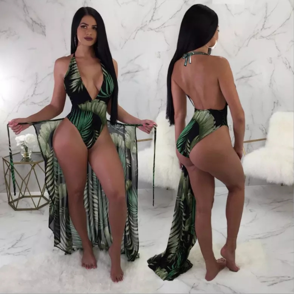 Beautiful Cheeky Leaf Print One Piece Bikini and